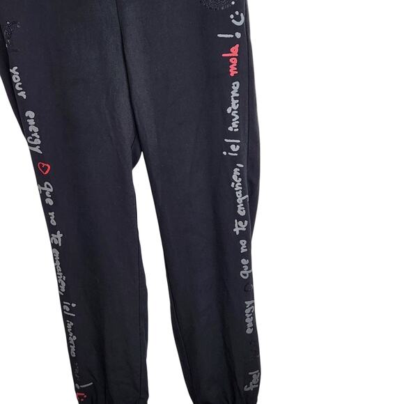Desigual Womens M Slim Fit Jogger‎ Trousers Pia Logo Embroidered Black Pull On - Picture 7 of 11